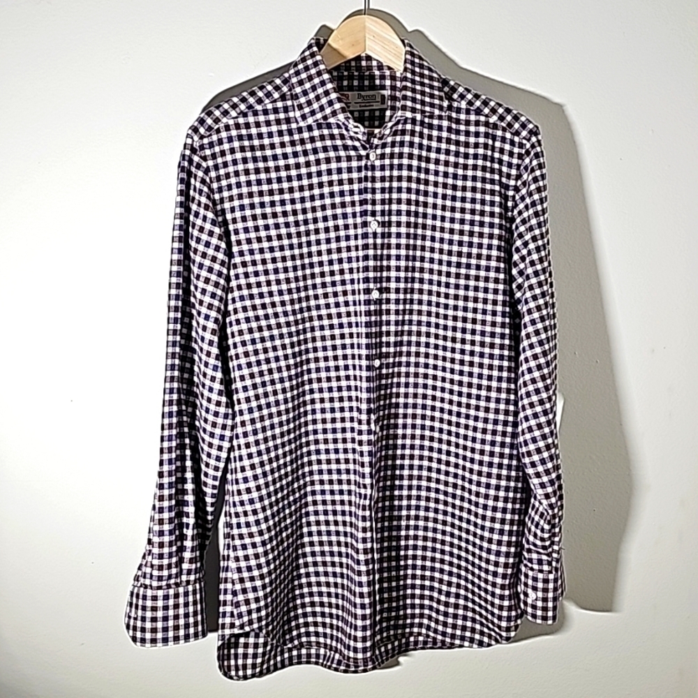NYRON BRITISH STYLE. Mens checked lightweight flannel shirt. Purple & brown. Med